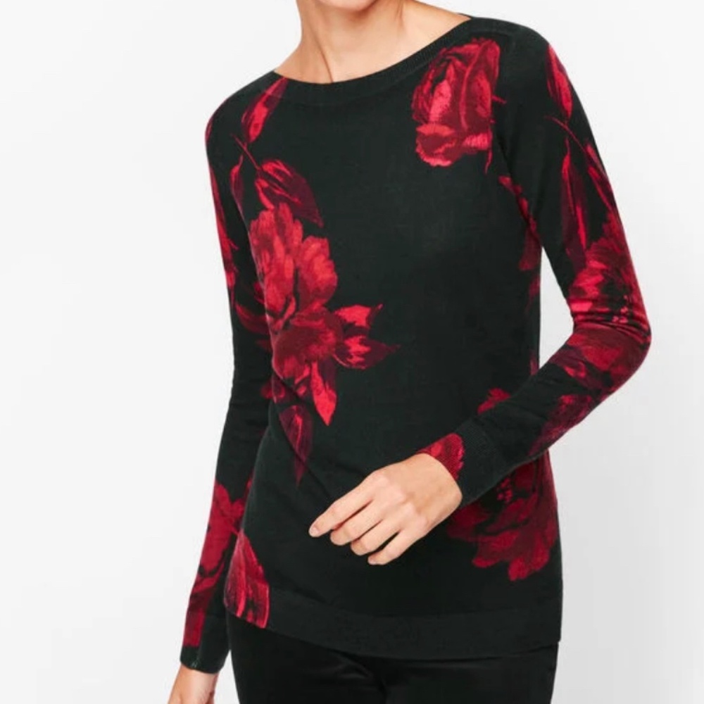 Talbots PAINTERLY FLORAL MERINO SWEATER NWT
